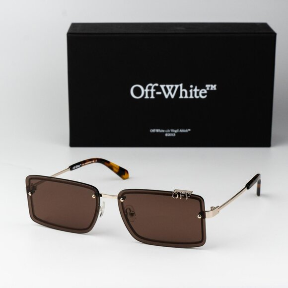 Off-White TAMPA Men Sunglasses Gold Brown Rectangular...